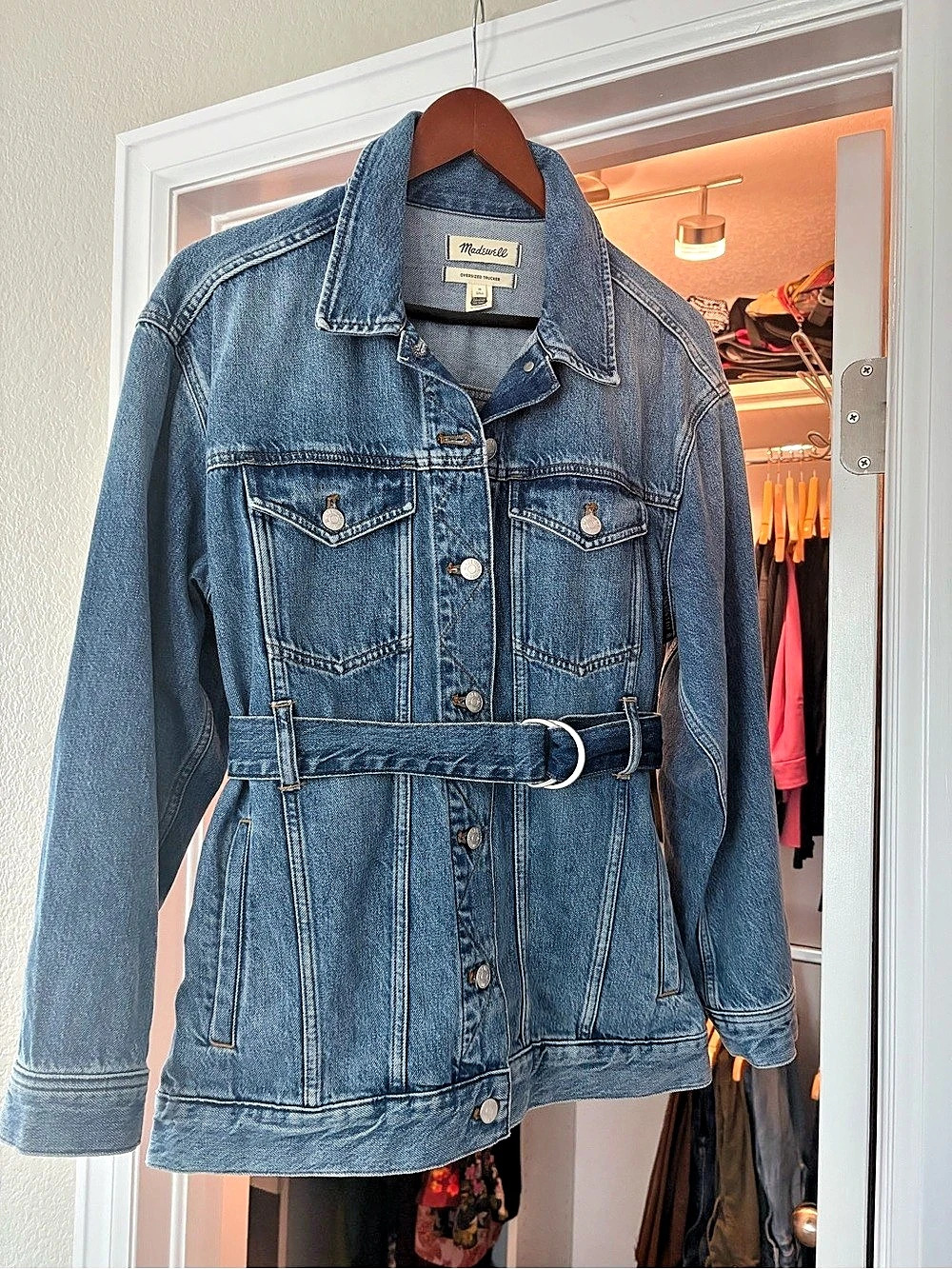 Madewell Oversized Trucker Jacket in Belted Edition Jacket Blue Belted Size